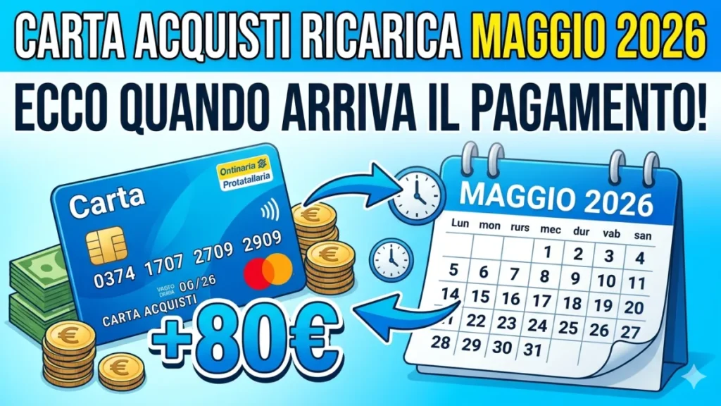 Ricarica Carta Acquisti maggio 2026: ecco quando arriva il pagamento da 80 euro