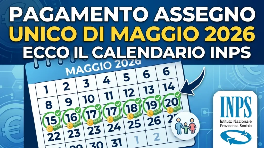 Pagamento Assegno unico di Maggio 2026: Ecco il calendaro Inps