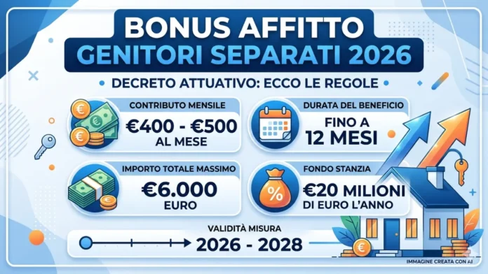 Bonus Affitto Genitori Separati 2026: 500 euro al mese