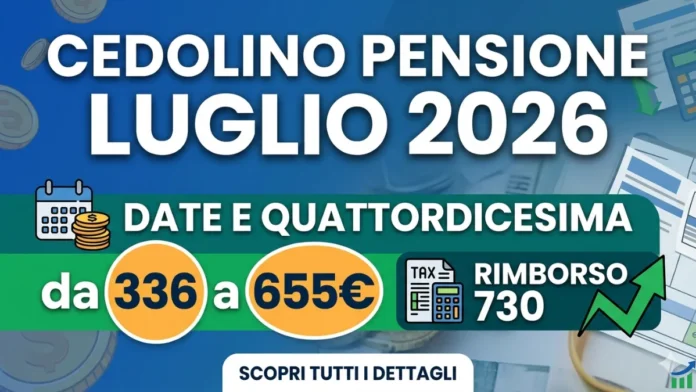 Cedolino Pensione Luglio 2026: quattordicesima, rimborso 730 e date